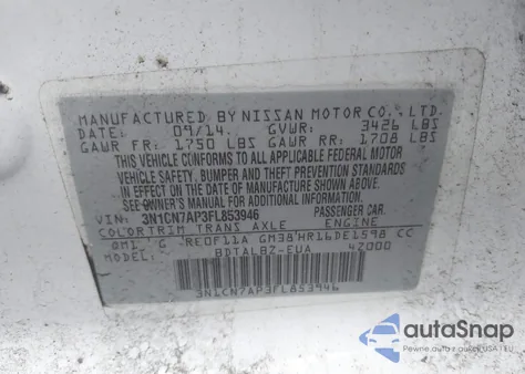 2015 Nissan Versa 1.6 Sv z USA, uszkodzony, nr VIN 3N1CN7AP3FL853946